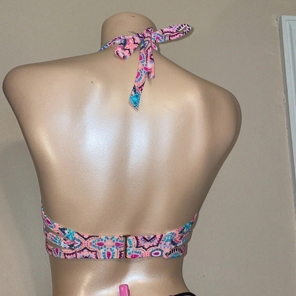 Shade & Shore womens 34D medium bikini bathing suit swim top push up pink tassel - Picture 5 of 7